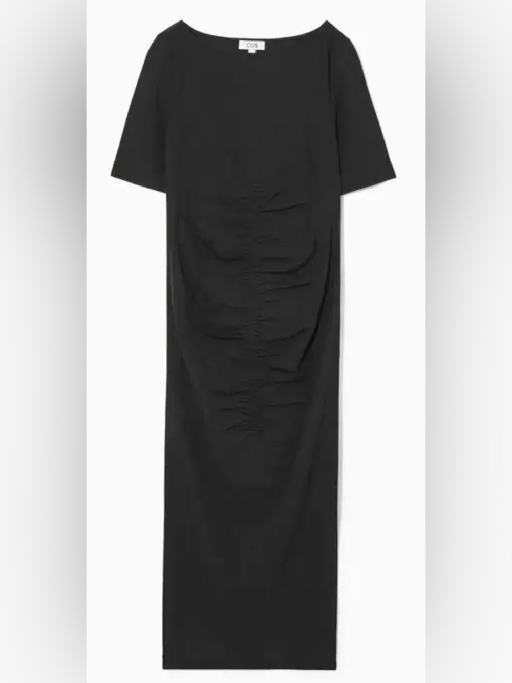 COS Black Gathered T-Shirt Midi Dress NWT Medium – Minimalist Chic - Picture 2 of 11